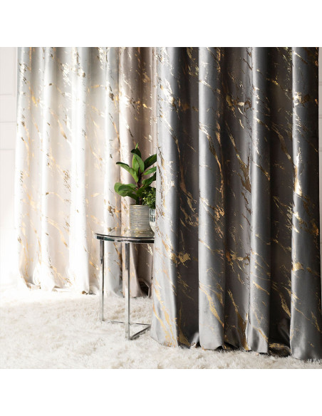 MARMA Zasłona gotowa na taśmie, szerokość 140cm x wysokość 250cm, kolor 005 jasny szary ze złotym nadrukiem na VELVI TD00