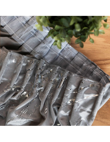 MARMA Zasłona gotowa na taśmie, szerokość 140cm x wysokość 250cm, kolor 005 jasny szary ze srebrnym nadrukiem na VELVI TD0