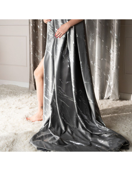 MARMA Zasłona gotowa na taśmie, szerokość 140cm x wysokość 250cm, kolor 005 jasny szary ze srebrnym nadrukiem na VELVI TD0