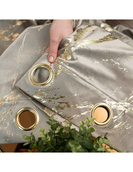 MARMA Zasłona gotowa na przelotkach, szerokość 140cm x wysokość 250cm, kolor 017 szarobeżowy ze złotym nadrukiem na VELVI