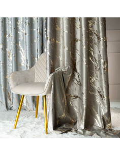 MARMA Zasłona gotowa na przelotkach, szerokość 140cm x wysokość 250cm, kolor 017 szarobeżowy ze złotym nadrukiem na VELVI