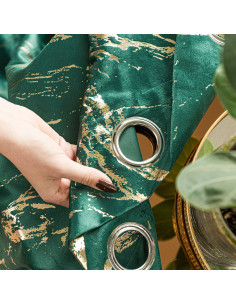 MARMA Zasłona gotowa na przelotkach, szerokość 140cm x wysokość 250cm, kolor 010 ciemny zielony butelkowy ze złotym nadruk 2