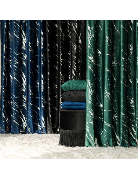 MARMA Zasłona gotowa na taśmie, szerokość 140cm x wysokość 250cm, kolor 010 ciemny zielony butelkowy ze srebrnym nadrukiem