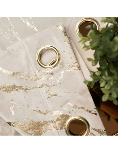 MARMA Zasłona gotowa na przelotkach, szerokość 140cm x wysokość 250cm, kolor 016 kremowy ze złotym nadrukiem na VELVI TD00