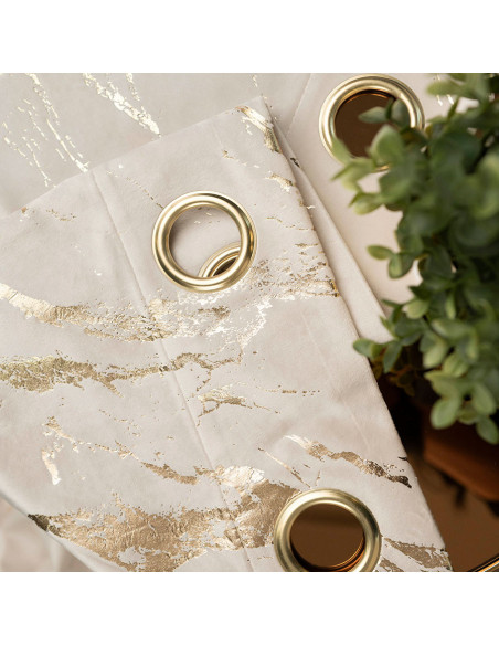 MARMA Zasłona gotowa na przelotkach, szerokość 140cm x wysokość 250cm, kolor 016 kremowy ze złotym nadrukiem na VELVI TD00