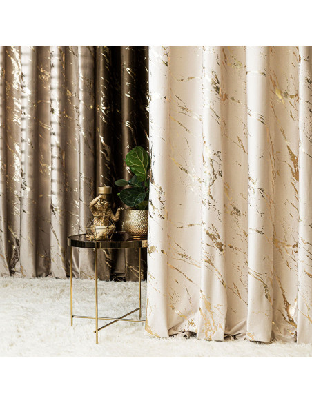 MARMA Zasłona gotowa na przelotkach, szerokość 140cm x wysokość 250cm, kolor 016 kremowy ze złotym nadrukiem na VELVI TD00