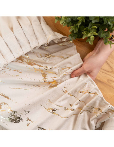 MARMA Zasłona gotowa na taśmie, szerokość 140cm x wysokość 250cm, kolor 016 kremowy ze złotym nadrukiem na VELVI TD0033