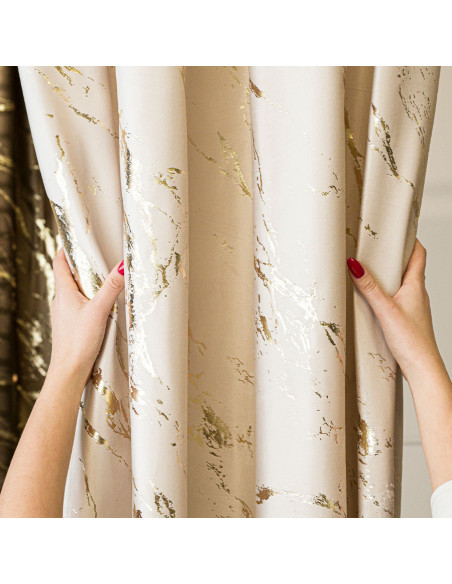 MARMA Zasłona gotowa na taśmie, szerokość 140cm x wysokość 250cm, kolor 016 kremowy ze złotym nadrukiem na VELVI TD0033