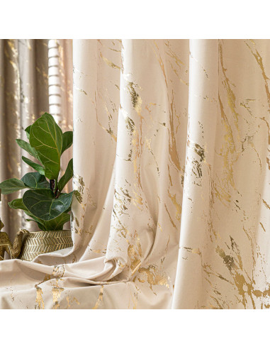 MARMA Zasłona gotowa na taśmie, szerokość 140cm x wysokość 250cm, kolor 016 kremowy ze złotym nadrukiem na VELVI TD0033