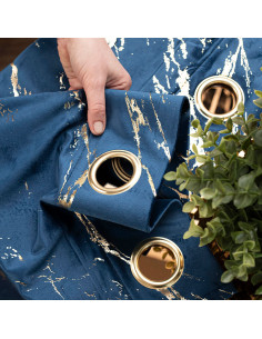 MARMA Zasłona gotowa na przelotkach, szerokość 140cm x wysokość 250cm, kolor 011 granatowy ze złotym nadrukiem na VELVI TD 2