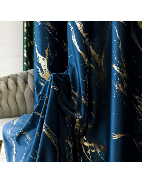 MARMA Zasłona gotowa na przelotkach, szerokość 140cm x wysokość 250cm, kolor 011 granatowy ze złotym nadrukiem na VELVI TD