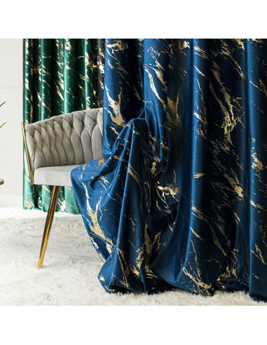 MARMA Zasłona gotowa na przelotkach, szerokość 140cm x wysokość 250cm, kolor 011 granatowy ze złotym nadrukiem na VELVI TD
