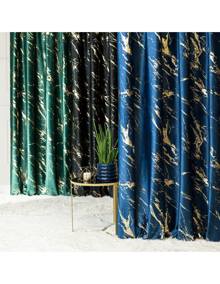 MARMA Zasłona gotowa na przelotkach, szerokość 140cm x wysokość 250cm, kolor 011 granatowy ze złotym nadrukiem na VELVI TD