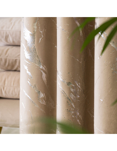 MARMA Zasłona gotowa na przelotkach, szerokość 140cm x wysokość 250cm, kolor 001 ciemny beżowy ze srebrnym nadrukiem na VE