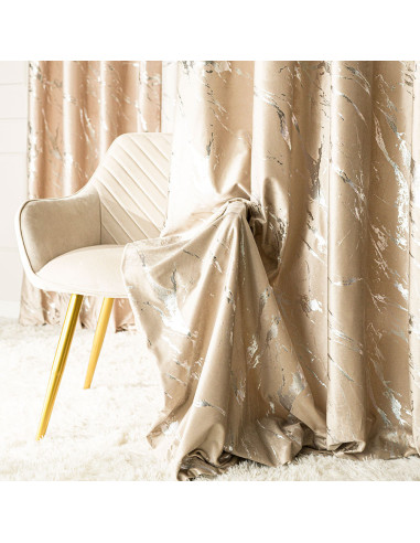 MARMA Zasłona gotowa na przelotkach, szerokość 140cm x wysokość 250cm, kolor 001 ciemny beżowy ze srebrnym nadrukiem na VE