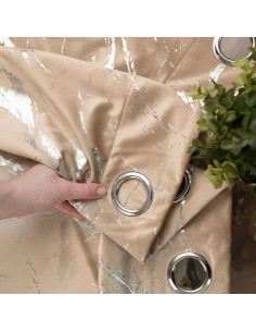 MARMA Zasłona gotowa na przelotkach, szerokość 140cm x wysokość 250cm, kolor 001 ciemny beżowy ze srebrnym nadrukiem na VE 2