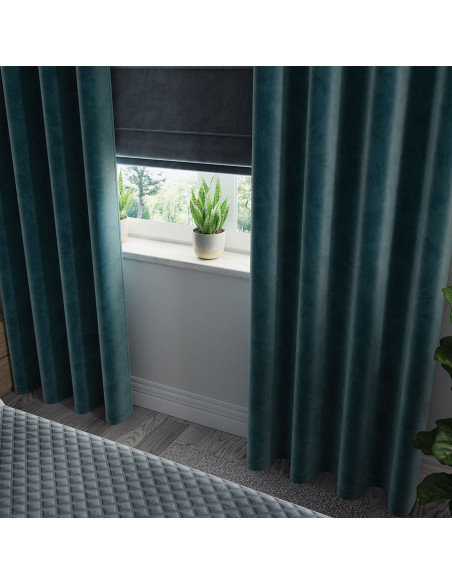 VELVI Zasłona gotowa na przelotkach, szerokość 140 x wysokość 230cm, kolor 008 ciemny turkusowy petrol VELVI0