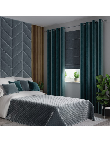 VELVI Zasłona gotowa na przelotkach, szerokość 140 x wysokość 230cm, kolor 008 ciemny turkusowy petrol VELVI0