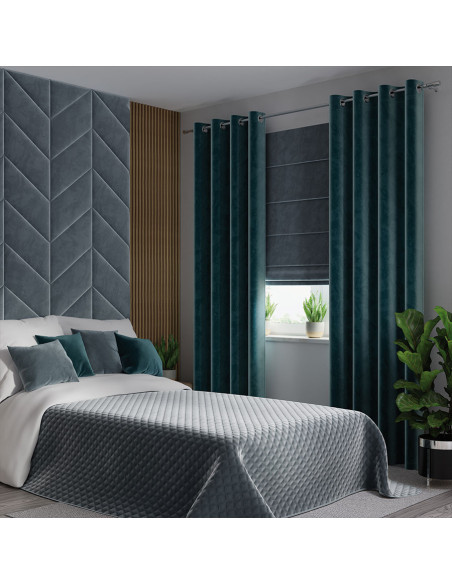 VELVI Zasłona gotowa na przelotkach, szerokość 140 x wysokość 230cm, kolor 008 ciemny turkusowy petrol VELVI0