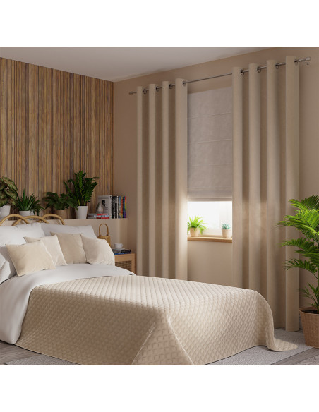 VELVI Zasłona gotowa na przelotkach, szerokość 140 x wysokość 260cm, kolor 003 jasny beżowy VELVI0
