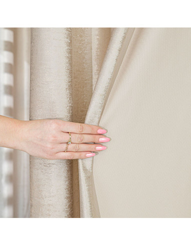 ELEONORA Zasłona gotowa na przelotkach, szerokość 140cm x wysokość 250cm, kolor 015 ciemny kremowy ze złotym nadrukiem na 
