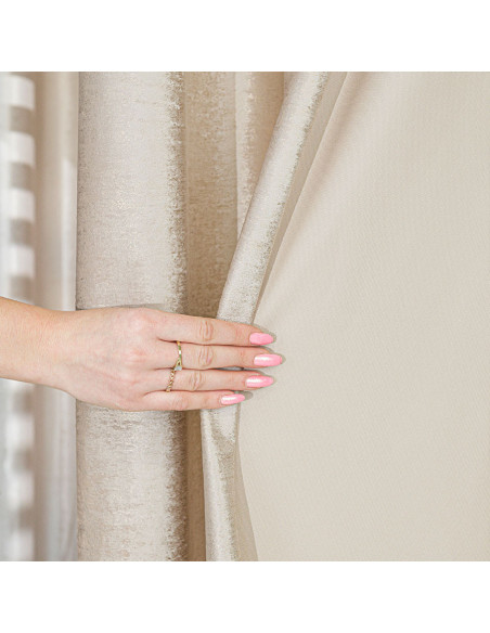 ELEONORA Zasłona gotowa na przelotkach, szerokość 140cm x wysokość 250cm, kolor 015 ciemny kremowy ze złotym nadrukiem na 