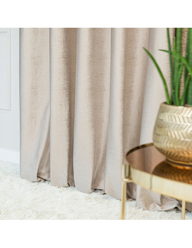 ELEONORA Zasłona gotowa na przelotkach, szerokość 140cm x wysokość 250cm, kolor 015 ciemny kremowy ze złotym nadrukiem na 