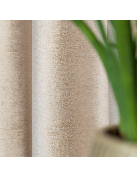 ELEONORA Zasłona gotowa na przelotkach, szerokość 140cm x wysokość 250cm, kolor 015 ciemny kremowy ze złotym nadrukiem na 