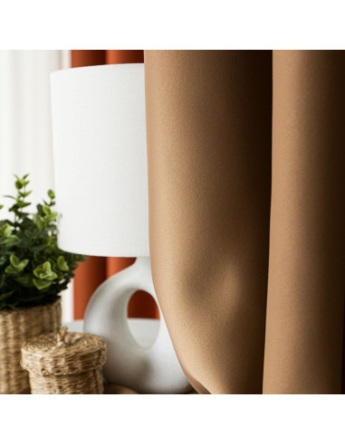 DONA Zasłona gotowa typu blackout na przelotkach, szerokość 140cm x wysokość 250cm, kolor 806 jasny ciepły brązowy TD0015