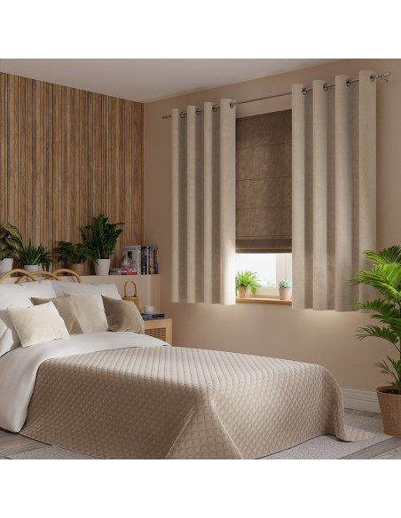 VELVI Zasłona gotowa na przelotkach, szerokość 140 x wysokość 160cm, kolor 015 ciemny kremowy VELVI0
