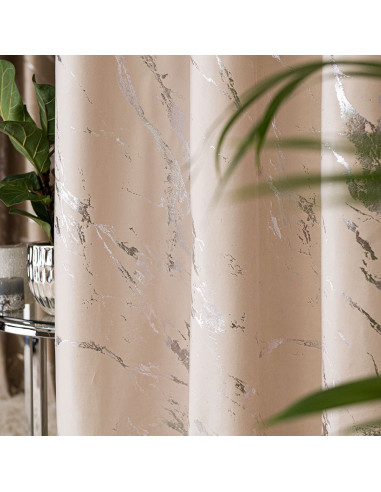 MARMA Zasłona gotowa na przelotkach, szerokość 140cm x wysokość 250cm, kolor 016 kremowy ze srebrnym nadrukiem na VELVI TD0