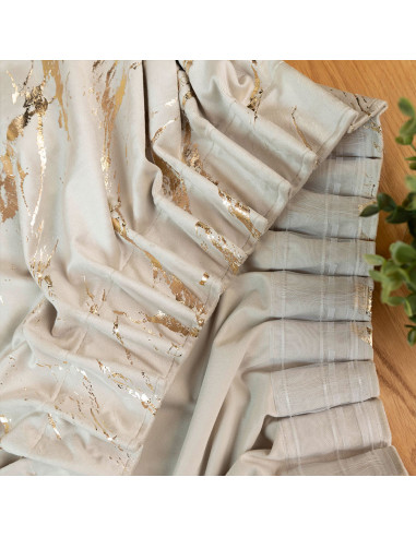 MARMA Zasłona gotowa na taśmie, szerokość 140cm x wysokość 250cm, kolor 226 jasny kremowy ze złotym nadrukiem na VELVI TD