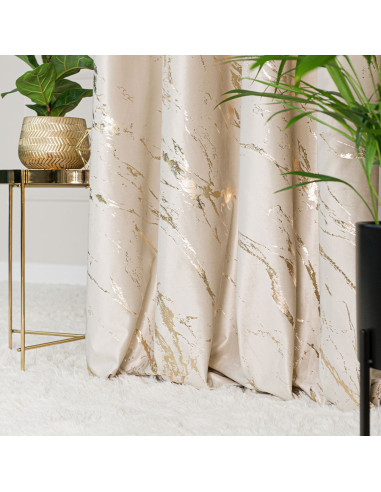 MARMA Zasłona gotowa na taśmie, szerokość 140cm x wysokość 250cm, kolor 226 jasny kremowy ze złotym nadrukiem na VELVI TD