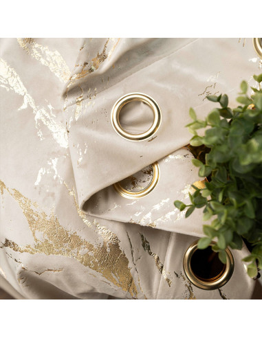 MARMA Zasłona gotowa na przelotkach, szerokość 140cm x wysokość 250cm, kolor 226 jasny kremowy ze złotym nadrukiem na VELV