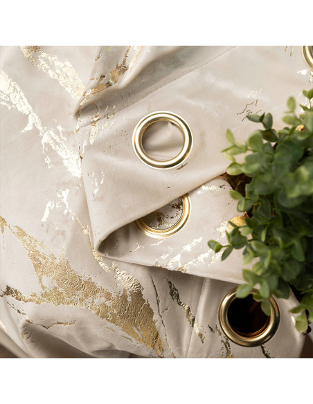 MARMA Zasłona gotowa na przelotkach, szerokość 140cm x wysokość 250cm, kolor 226 jasny kremowy ze złotym nadrukiem na VELV