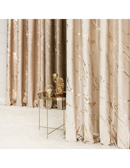 MARMA Zasłona gotowa na przelotkach, szerokość 140cm x wysokość 250cm, kolor 226 jasny kremowy ze złotym nadrukiem na VELV