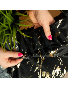 MARMA Zasłona gotowa na taśmie, szerokość 140cm x wysokość 250cm, kolor 111 czarny ze złotym nadrukiem na VELVI TD0033