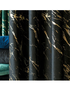MARMA Zasłona gotowa na taśmie, szerokość 140cm x wysokość 250cm, kolor 111 czarny ze złotym nadrukiem na VELVI TD0033 2