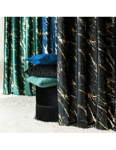 MARMA Zasłona gotowa na taśmie, szerokość 140cm x wysokość 250cm, kolor 111 czarny ze złotym nadrukiem na VELVI TD0033