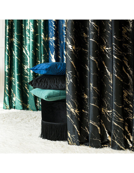 MARMA Zasłona gotowa na taśmie, szerokość 140cm x wysokość 250cm, kolor 111 czarny ze złotym nadrukiem na VELVI TD0033