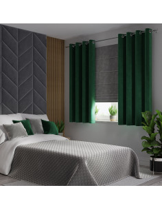 VELVI Zasłona gotowa na przelotkach, szerokość 140 x wysokość 160cm, kolor 010 ciemny zielony butelkowy VELVI0