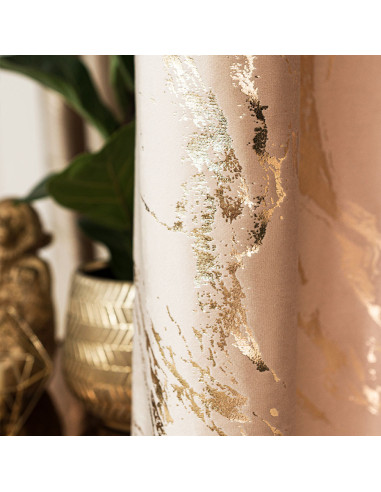 MARMA Zasłona gotowa na taśmie, szerokość 140cm x wysokość 250cm, kolor 003 jasny beżowy ze złotym nadrukiem na VELVI TD