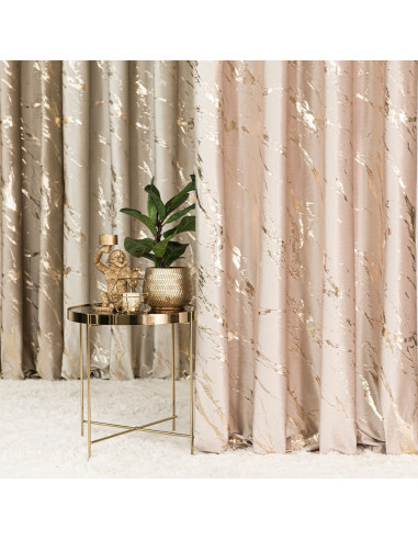 MARMA Zasłona gotowa na taśmie, szerokość 140cm x wysokość 250cm, kolor 003 jasny beżowy ze złotym nadrukiem na VELVI TD