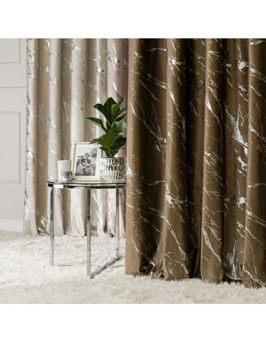 MARMA Zasłona gotowa na taśmie, szerokość 140cm x wysokość 250cm, kolor 002 brązowy ze srebrnym nadrukiem na VELVI TD0037