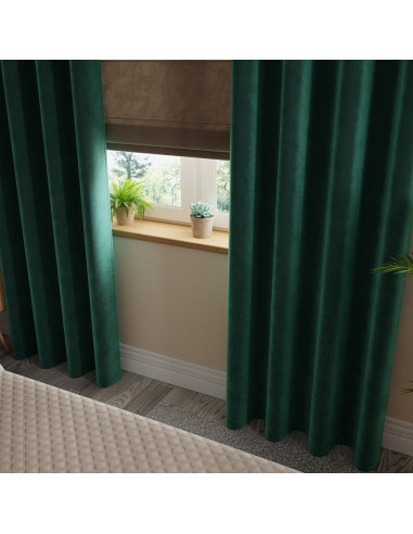 VELVI Zasłona gotowa na przelotkach, szerokość 140 x wysokość 250cm, kolor 012 szmaragdowy zielony VELVI0
