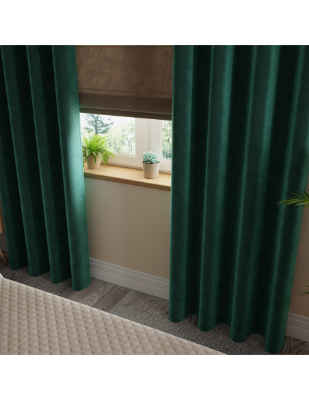 VELVI Zasłona gotowa na przelotkach, szerokość 140 x wysokość 250cm, kolor 012 szmaragdowy zielony VELVI0