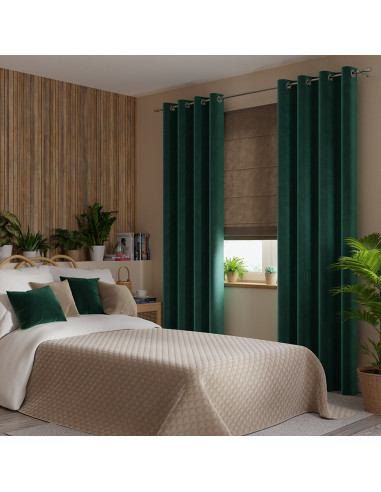 VELVI Zasłona gotowa na przelotkach, szerokość 140 x wysokość 250cm, kolor 012 szmaragdowy zielony VELVI0