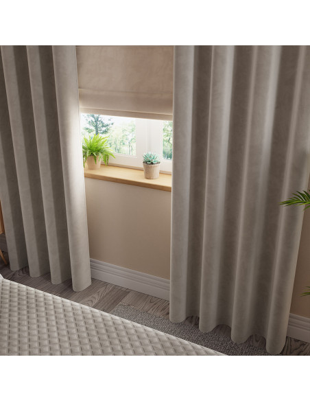 VELVI Zasłona gotowa na przelotkach, szerokość 140 x wysokość 250cm, kolor 017 szaro-beżowy VELVI0