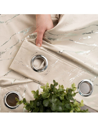 MARMA Zasłona gotowa na przelotkach, szerokość 140cm x wysokość 250cm, kolor 226 jasny kremowy ze srebrnym nadrukiem na VEL