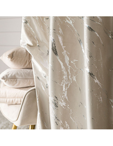 MARMA Zasłona gotowa na przelotkach, szerokość 140cm x wysokość 250cm, kolor 226 jasny kremowy ze srebrnym nadrukiem na VEL